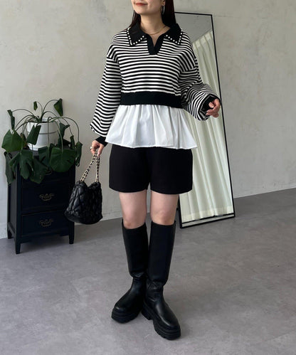 【總選舉參賽單品】珍珠領2way開領荷葉邊針織衫