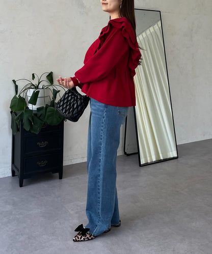 【總選舉參賽單品】愛心紐扣荷葉邊短款收腰開衫