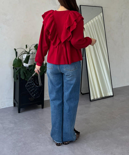 【總選舉參賽單品】愛心紐扣荷葉邊短款收腰開衫