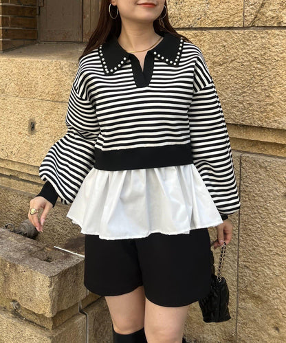 【總選舉參賽單品】珍珠領2way開領荷葉邊針織衫