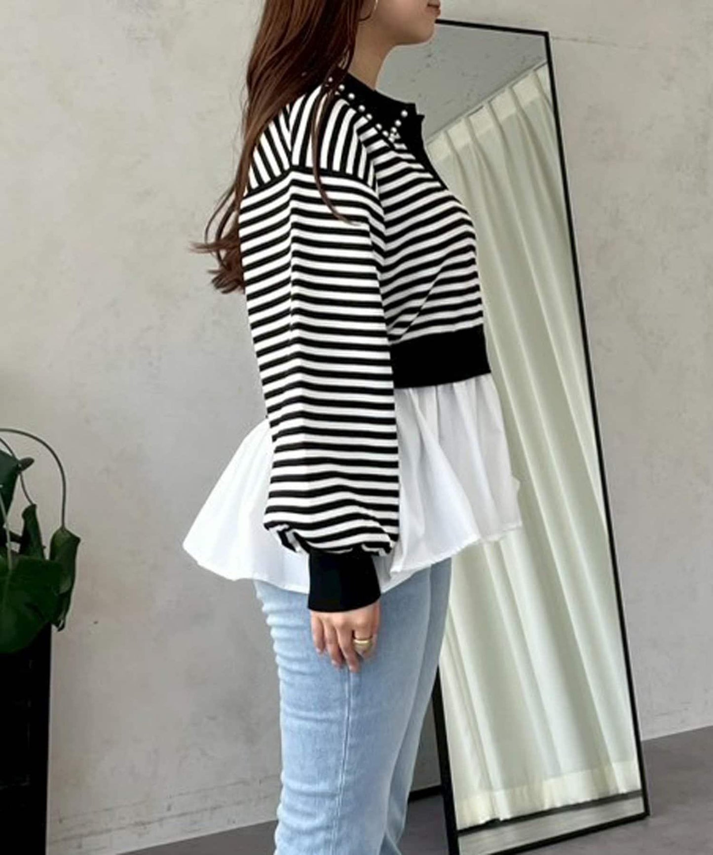 【總選舉參賽單品】珍珠領2way開領荷葉邊針織衫