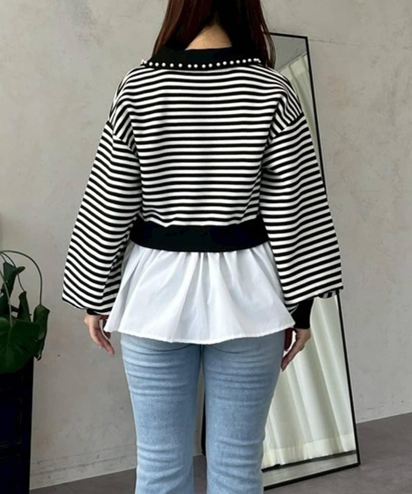 【總選舉參賽單品】珍珠領2way開領荷葉邊針織衫