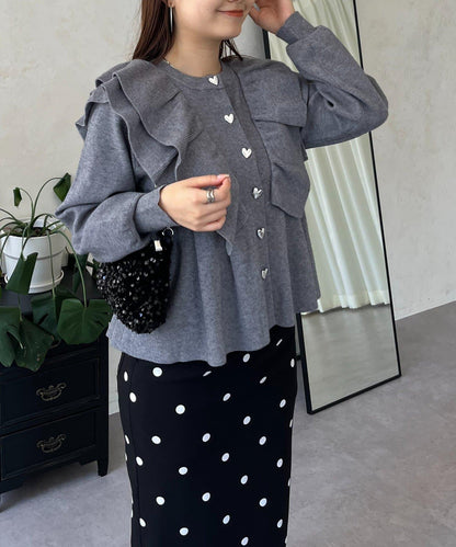 【總選舉參賽單品】愛心紐扣荷葉邊短款收腰開衫