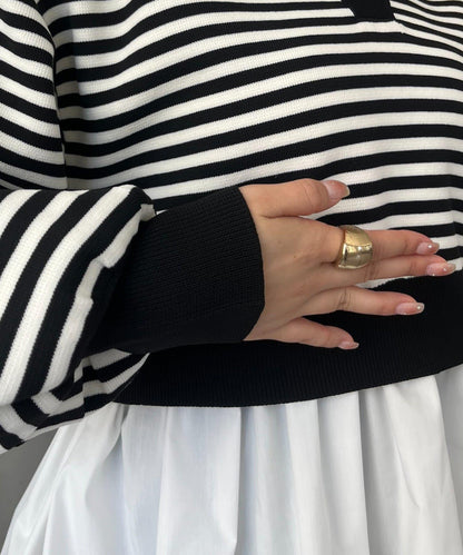 【總選舉參賽單品】珍珠領2way開領荷葉邊針織衫