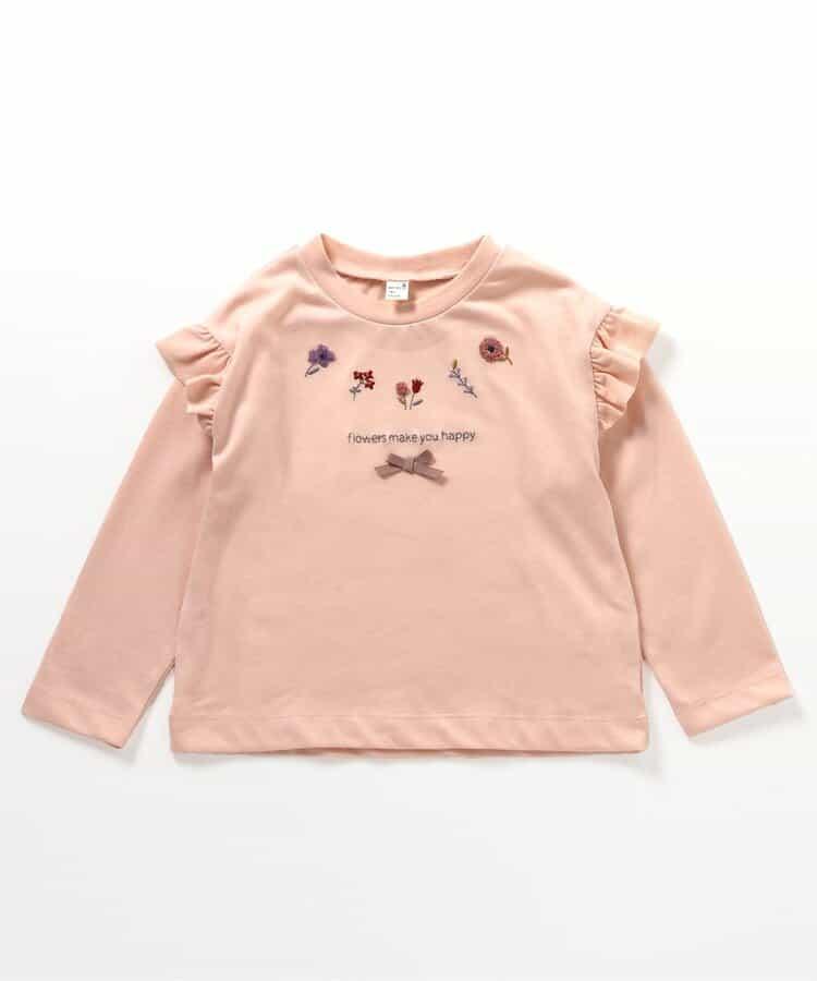 肩部荷葉邊花卉圖案T恤