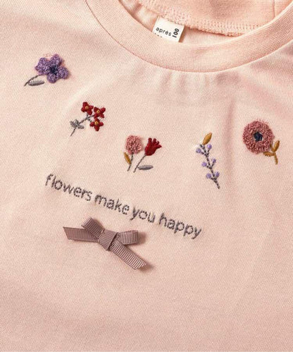 肩部荷葉邊花卉圖案T恤