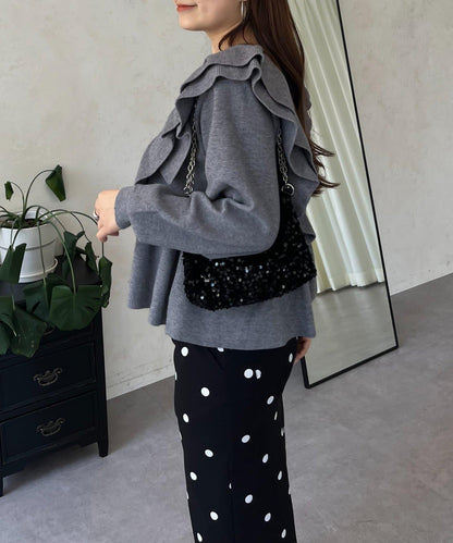 【總選舉參賽單品】愛心紐扣荷葉邊短款收腰開衫