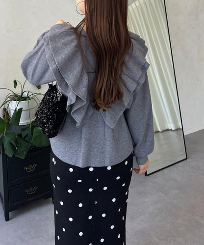 【總選舉參賽單品】愛心紐扣荷葉邊短款收腰開衫