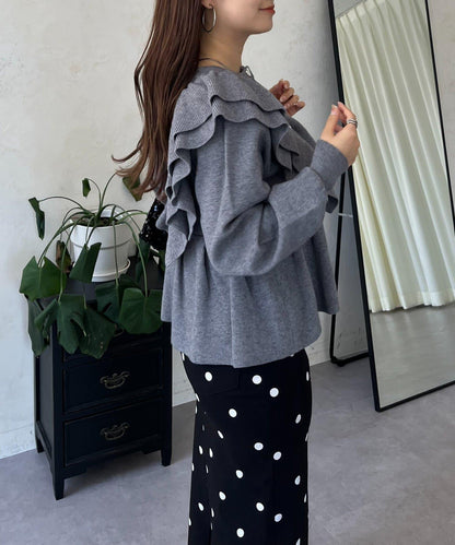 【總選舉參賽單品】愛心紐扣荷葉邊短款收腰開衫