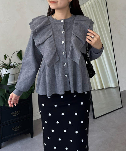 【總選舉參賽單品】愛心紐扣荷葉邊短款收腰開衫