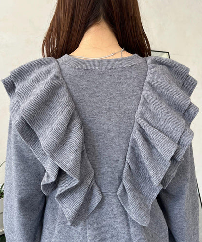 【總選舉參賽單品】愛心紐扣荷葉邊短款收腰開衫