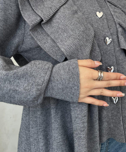 【總選舉參賽單品】愛心紐扣荷葉邊短款收腰開衫