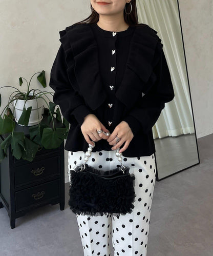 【總選舉參賽單品】愛心紐扣荷葉邊短款收腰開衫