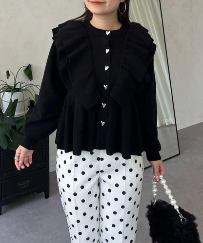 【總選舉參賽單品】愛心紐扣荷葉邊短款收腰開衫