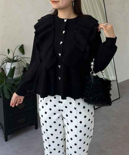 【總選舉參賽單品】愛心紐扣荷葉邊短款收腰開衫