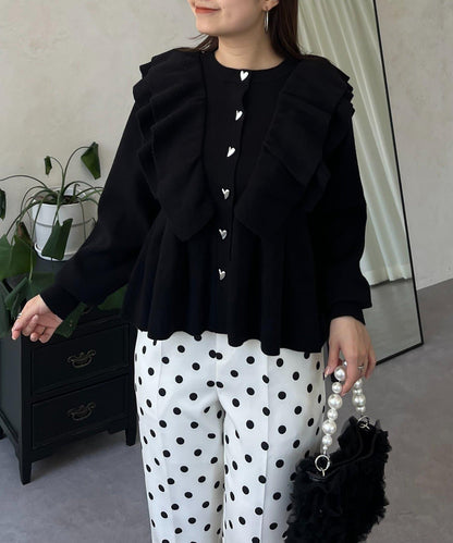 【總選舉參賽單品】愛心紐扣荷葉邊短款收腰開衫