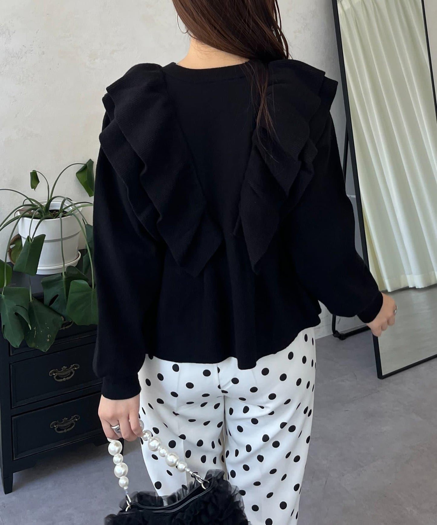 【總選舉參賽單品】愛心紐扣荷葉邊短款收腰開衫