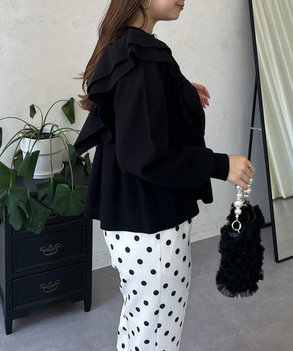 【總選舉參賽單品】愛心紐扣荷葉邊短款收腰開衫