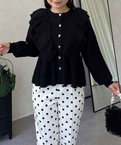 【總選舉參賽單品】愛心紐扣荷葉邊短款收腰開衫