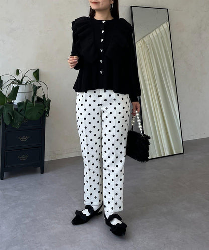 【總選舉參賽單品】愛心紐扣荷葉邊短款收腰開衫