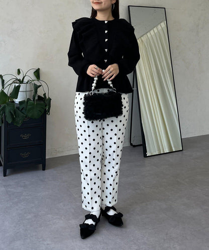 【總選舉參賽單品】愛心紐扣荷葉邊短款收腰開衫