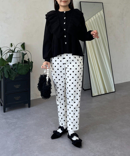 【總選舉參賽單品】愛心紐扣荷葉邊短款收腰開衫