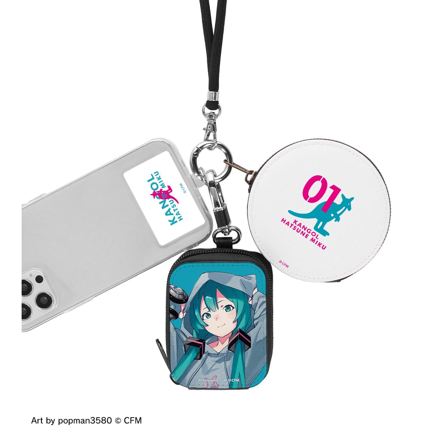 《初音未來》_KANGOL®聯名 全新繪製 第二彈 《初音未來》 popman3580繪製 三聯肩包