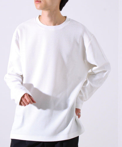 【系列累計人氣】【推薦作為夾克內搭】浮雕提花長袖T恤