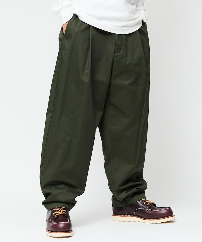 寬鬆版型斜紋打褶錐形褲