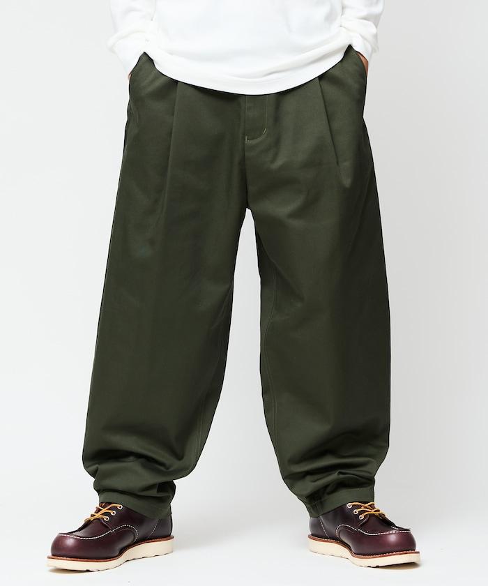 寬鬆版型斜紋打褶錐形褲