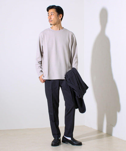 【系列累計人氣】【推薦作為夾克內搭】浮雕提花長袖T恤