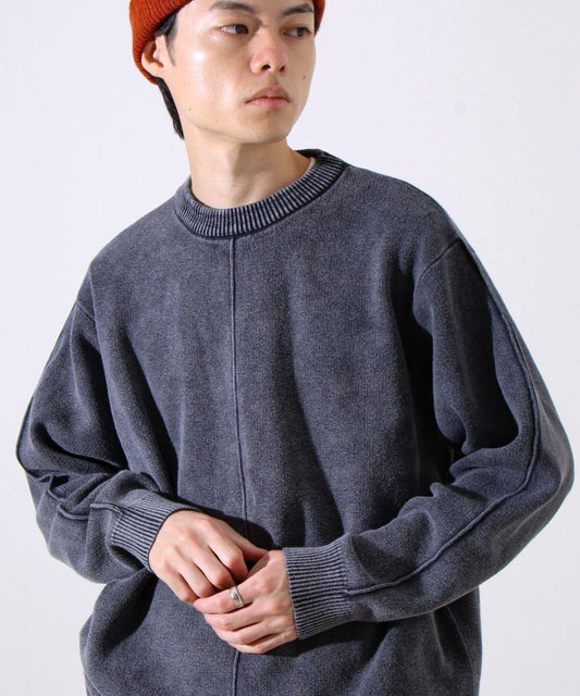 【縫製工藝展現主角細節】正面拼接圓領針織衫 酸洗工藝