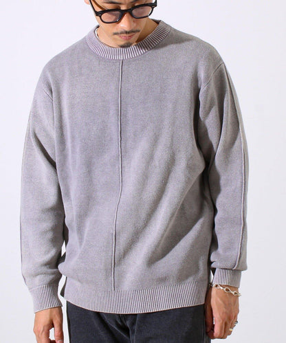 【縫製工藝展現主角細節】正面拼接圓領針織衫 酸洗工藝