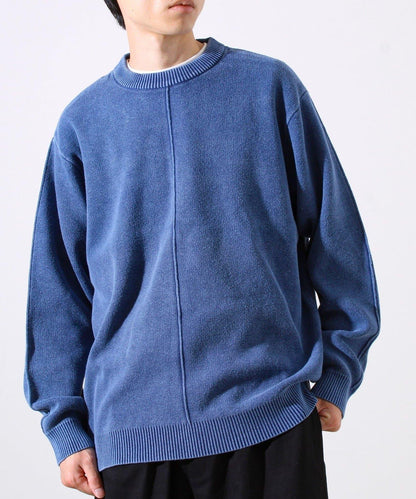 【縫製工藝展現主角細節】正面拼接圓領針織衫 酸洗工藝