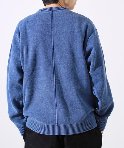 【縫製工藝展現主角細節】正面拼接圓領針織衫 酸洗工藝