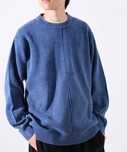 【縫製工藝展現主角細節】正面拼接圓領針織衫 酸洗工藝