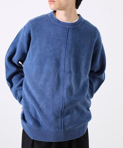 【縫製工藝展現主角細節】正面拼接圓領針織衫 酸洗工藝