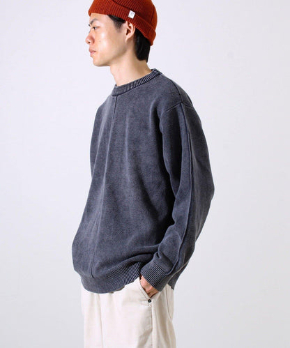 【縫製工藝展現主角細節】正面拼接圓領針織衫 酸洗工藝