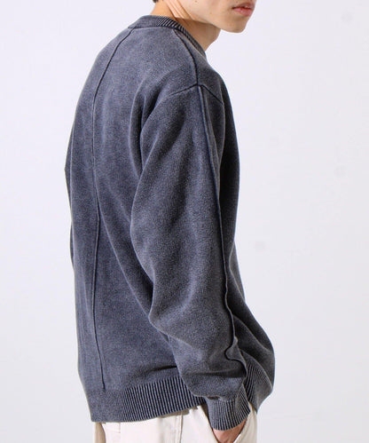 【縫製工藝展現主角細節】正面拼接圓領針織衫 酸洗工藝