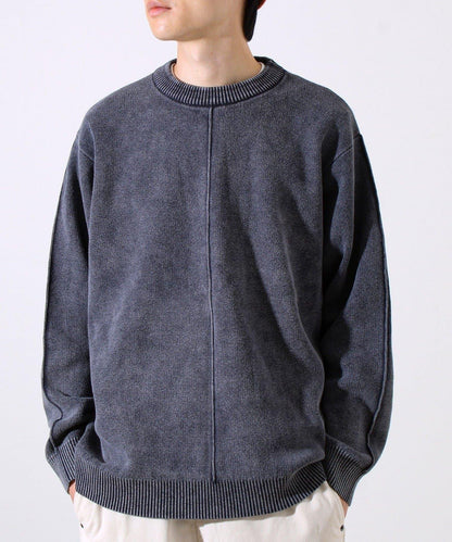 【縫製工藝展現主角細節】正面拼接圓領針織衫 酸洗工藝