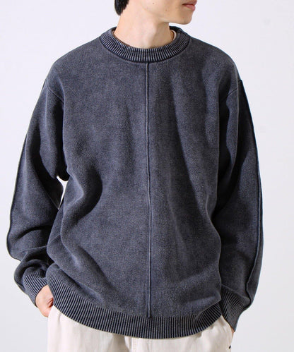 【縫製工藝展現主角細節】正面拼接圓領針織衫 酸洗工藝