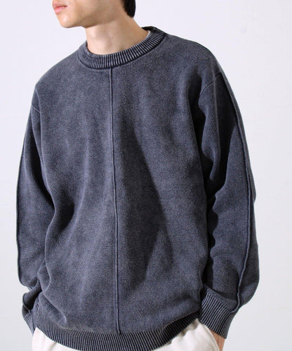 【縫製工藝展現主角細節】正面拼接圓領針織衫 酸洗工藝