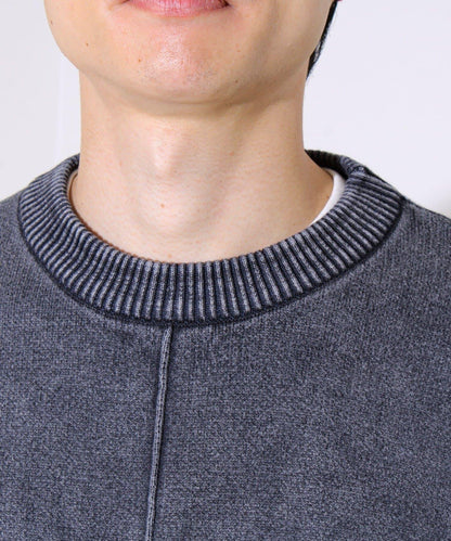 【縫製工藝展現主角細節】正面拼接圓領針織衫 酸洗工藝