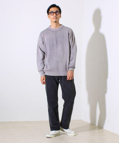 【縫製工藝展現主角細節】正面拼接圓領針織衫 酸洗工藝