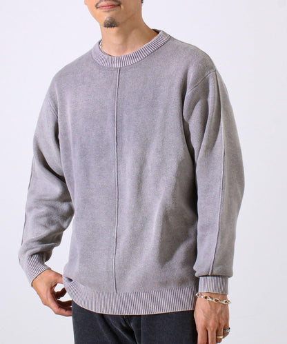 【縫製工藝展現主角細節】正面拼接圓領針織衫 酸洗工藝