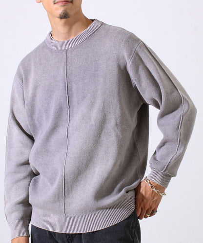 【縫製工藝展現主角細節】正面拼接圓領針織衫 酸洗工藝