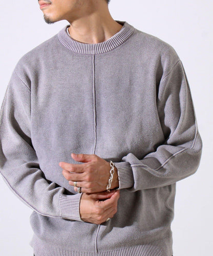 【縫製工藝展現主角細節】正面拼接圓領針織衫 酸洗工藝