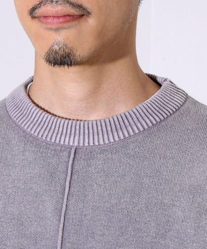 【縫製工藝展現主角細節】正面拼接圓領針織衫 酸洗工藝