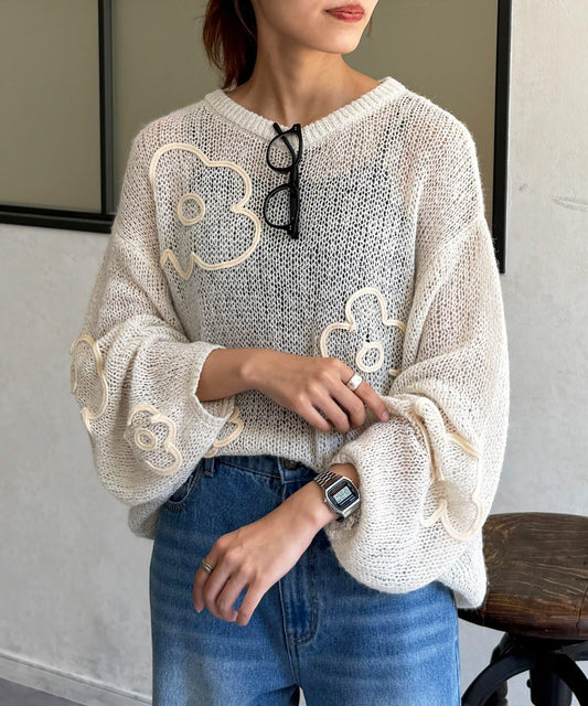 鏤空編織刺繡針織衫