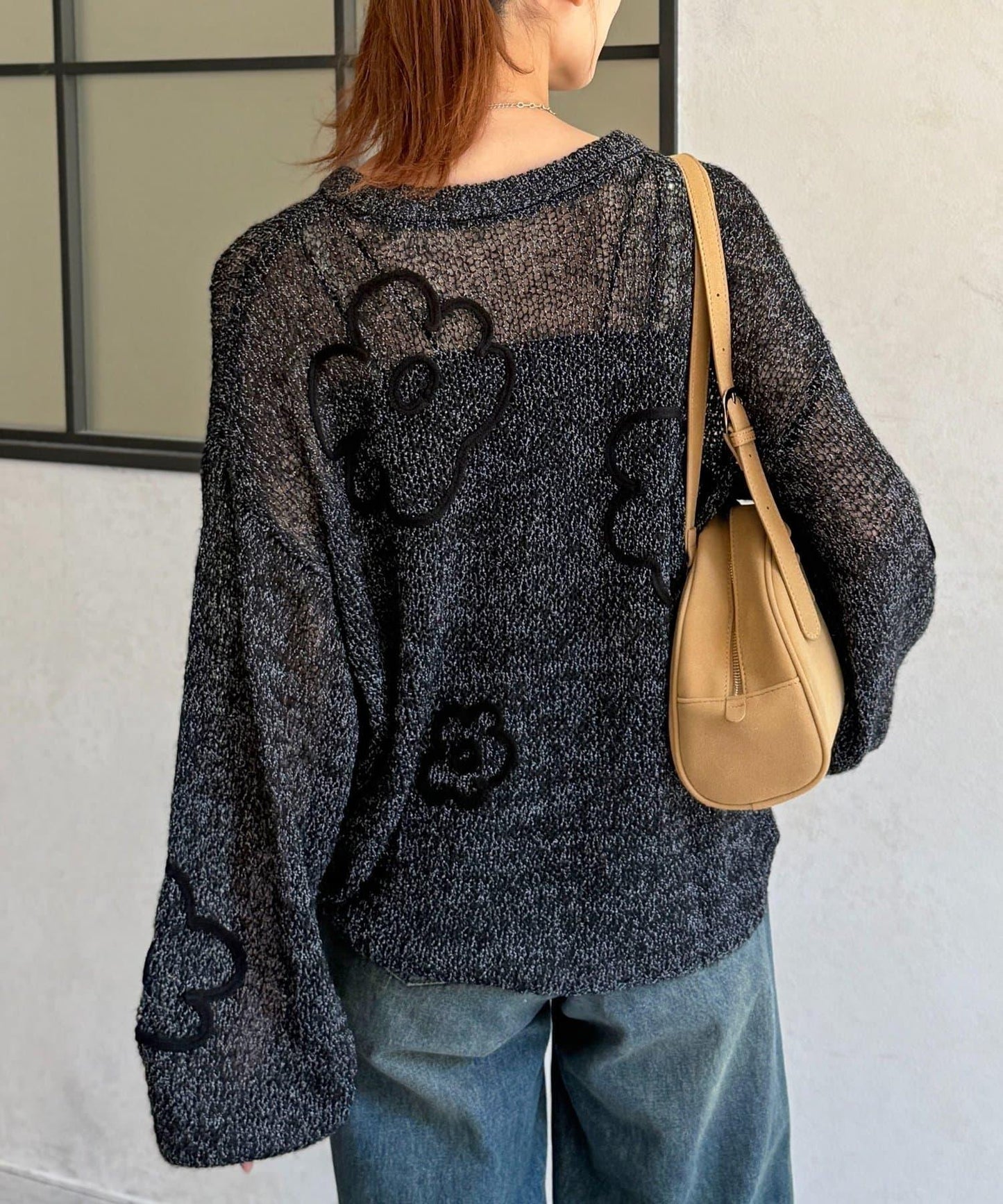 鏤空編織刺繡針織衫
